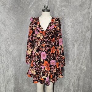 Pilcro Anthropologie Floral Tiered Corduroy Ruffle Mini Dress Small Cottage Boho